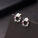 Opal & Cubic Zirconia Butterfly & Floral Stud Earrings