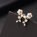 Shell & Imitation Pearl Flower Ear Climbers
