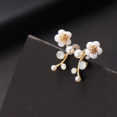 Shell & Pearl 18k Gold-Plated Flower Ear Climbers