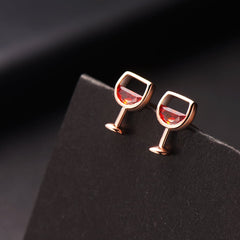 Red Crystal & 18K Rose Gold-Plated Wine Cup Stud Earring