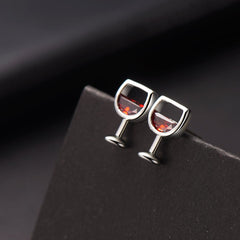 Red Crystal & Silver-Plated Wine Cup Stud Earring