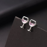 Pink Crystal & Silver-Plated Wine Glass Stud Earrings