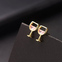 Pink Crystal & 18k Gold-Plated Wine Glass Stud Earrings