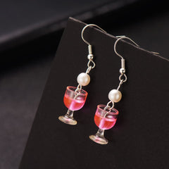 Pink Resin & Pearl Silver-Plated Wine Glass Drop Earrings