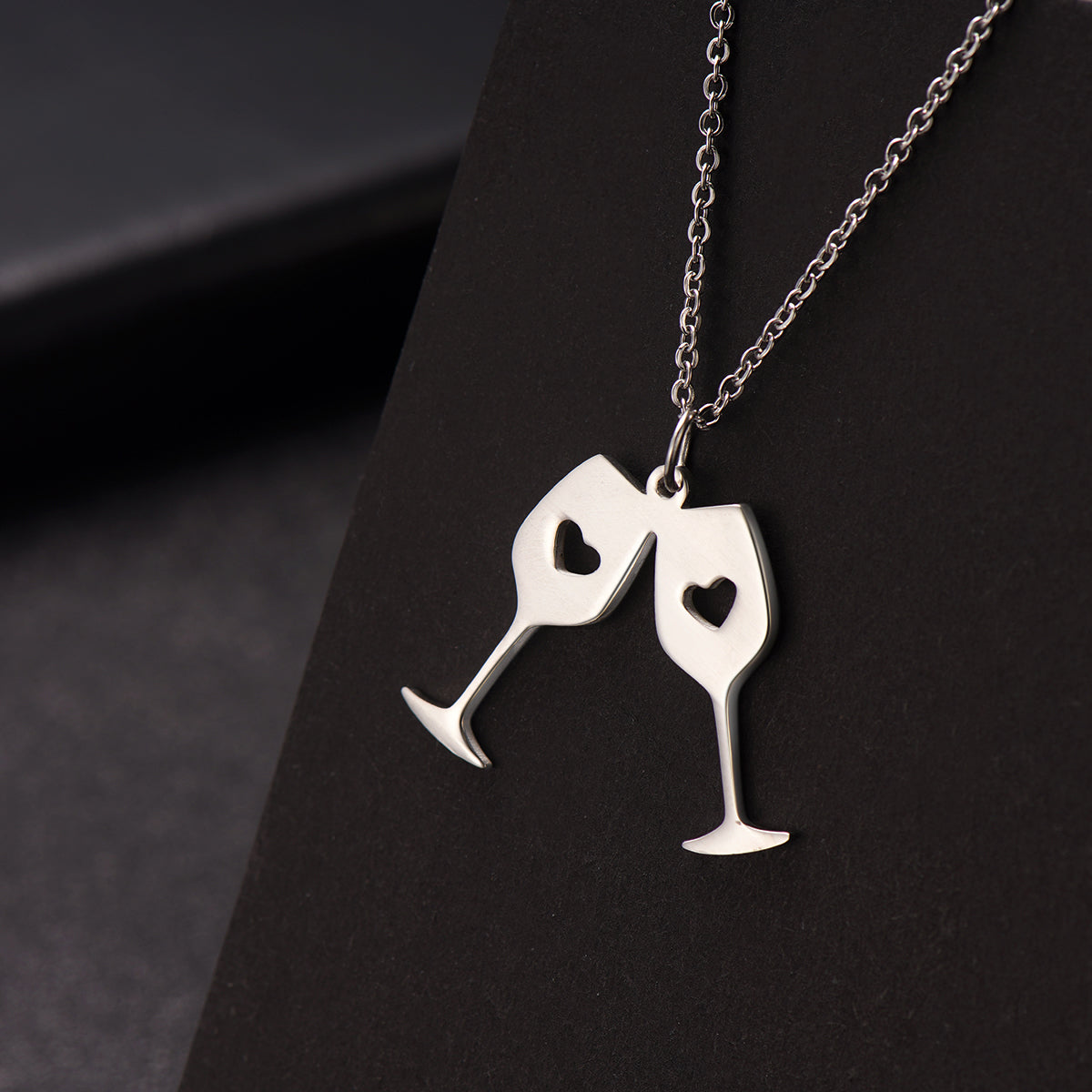 Silver-Plated Double Wine Cup Pendant Necklace