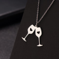 Silver-Plated Double Wine Cup Pendant Necklace