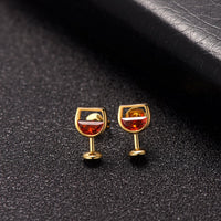 Red Crystal & 18k Gold-Plated Wine Cup Stud Earrings