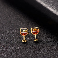Red Crystal & 18K Gold-Plated Wine Cup Stud Earrings