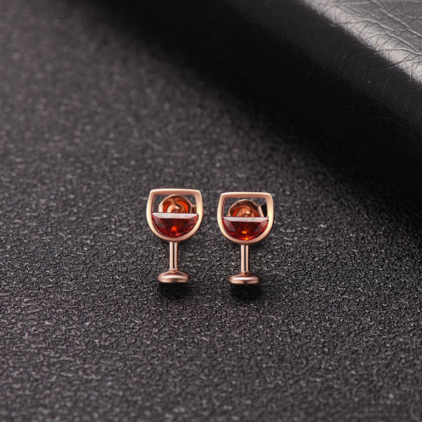 Red Crystal & 18k Rose Gold-Plated Wine Cup Stud Earring