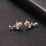 Shell & Imitation Pearl Flower Ear Climbers