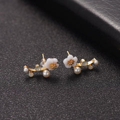 Shell & Pearl 18k Gold-Plated Flower Ear Climbers