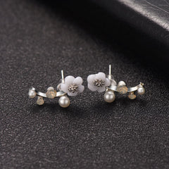 Shell & Pearl Silver-Plated Floral Ear Climbers