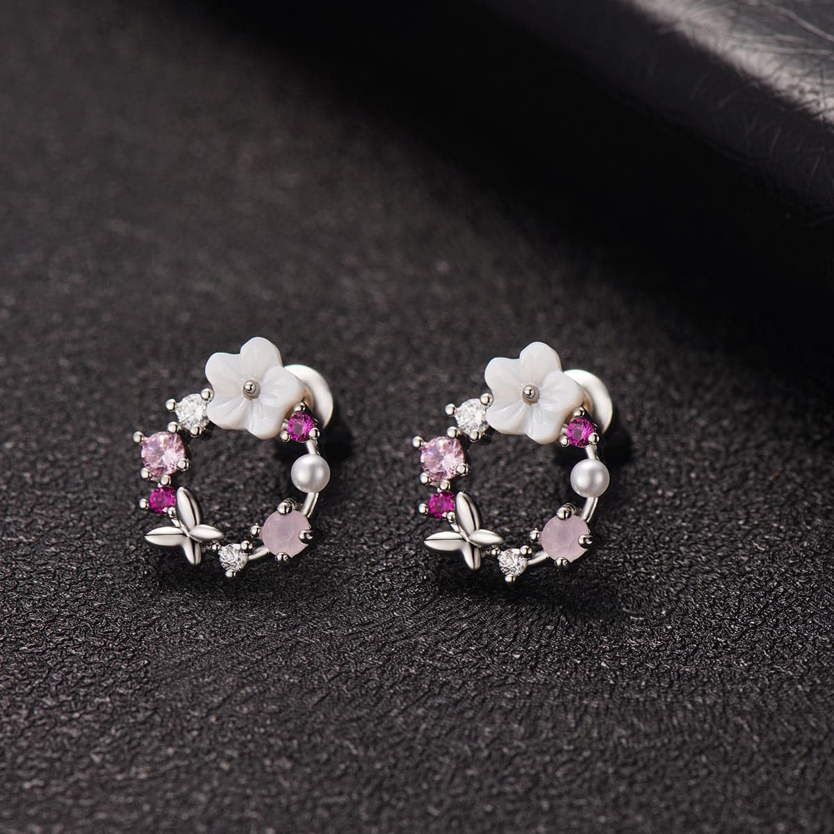 Opal & Cubic Zirconia Butterfly & Floral Stud Earrings