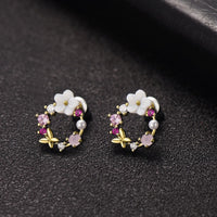 Opal & Cubic Zirconia Butterfly & Floral Stud Earrings