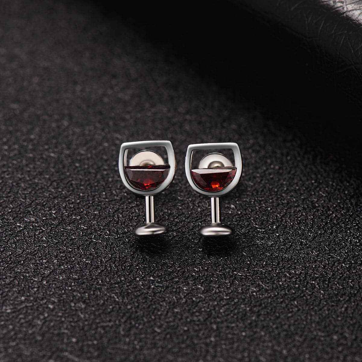 Red Crystal & Silver-Plated Wine Cup Stud Earring