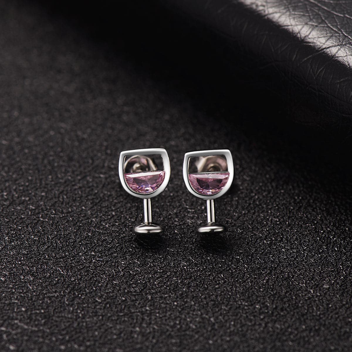 Pink Crystal & Silver-Plated Wine Glass Stud Earrings