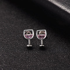 Pink Crystal & Silver-Plated Wine Glass Stud Earrings