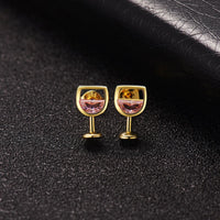 Pink Crystal & 18k Gold-Plated Wine Glass Stud Earrings