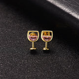 Pink Crystal & 18k Gold-Plated Wine Glass Stud Earrings