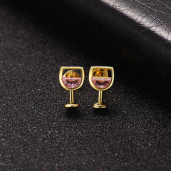 Pink Crystal & 18K Gold-Plated Wine Glass Stud Earrings