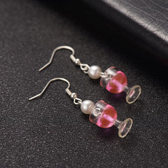 Pink Resin & Pearl Silver-Plated Wine Glass Drop Earrings