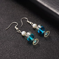 Imitation Pearl & Blue Wine Cup Drop Earrings