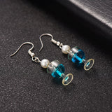 Imitation Pearl & Blue Wine Cup Drop Earrings
