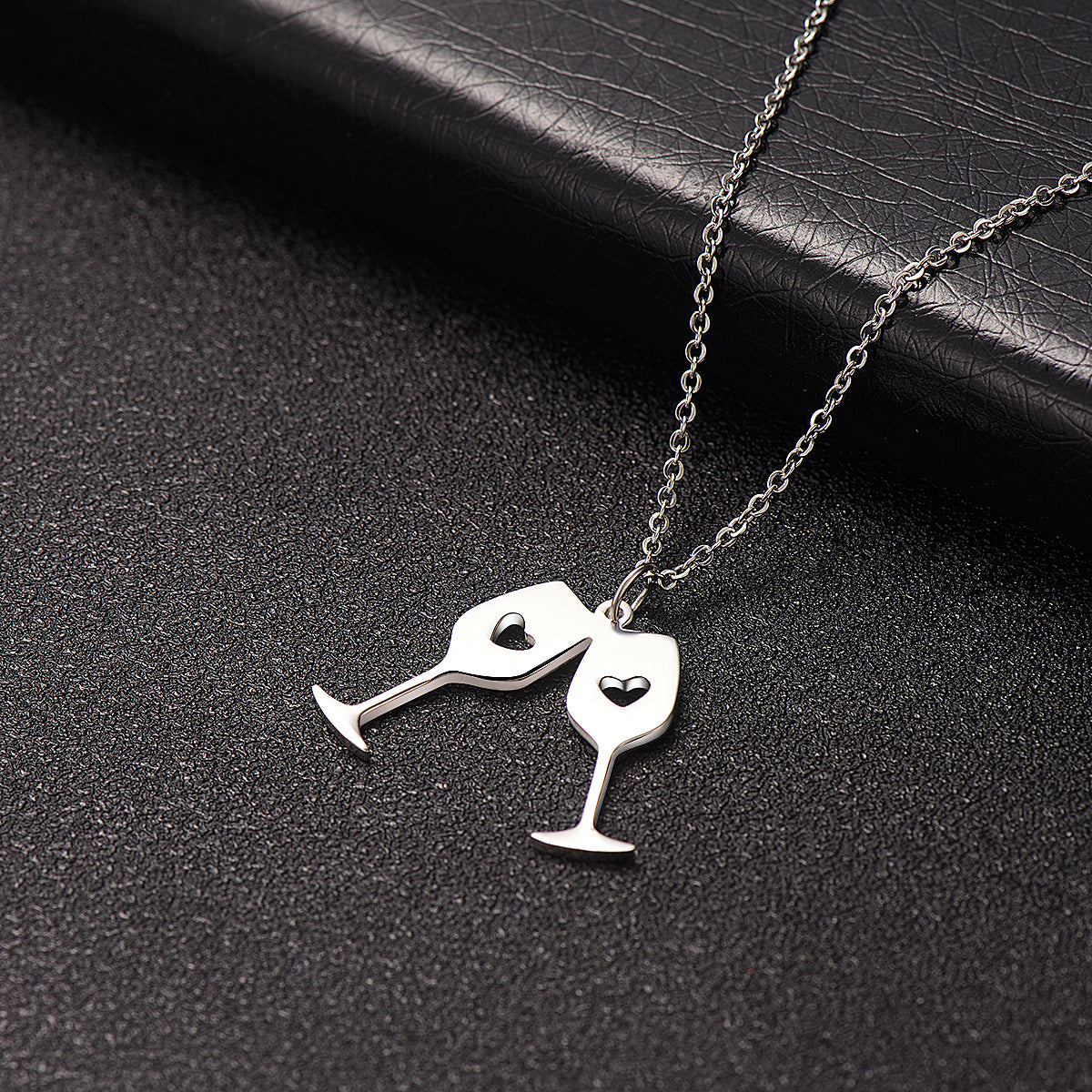 Silver-Plated Double Wine Cup Pendant Necklace