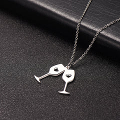 Silver-Plated Double Wine Cup Pendant Necklace