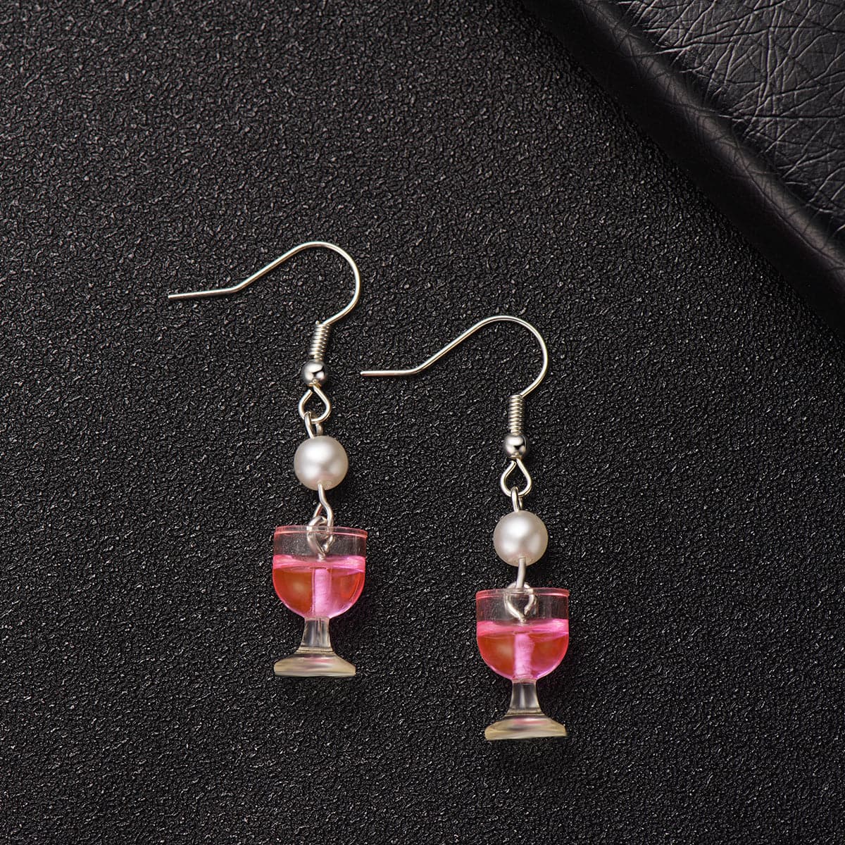 Pink Resin & Pearl Silver-Plated Wine Glass Drop Earrings