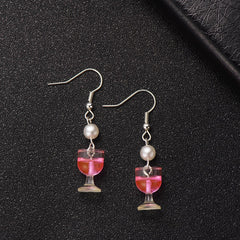 Pink Resin & Pearl Silver-Plated Wine Glass Drop Earrings