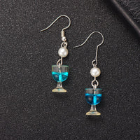 Imitation Pearl & Blue Wine Cup Drop Earrings