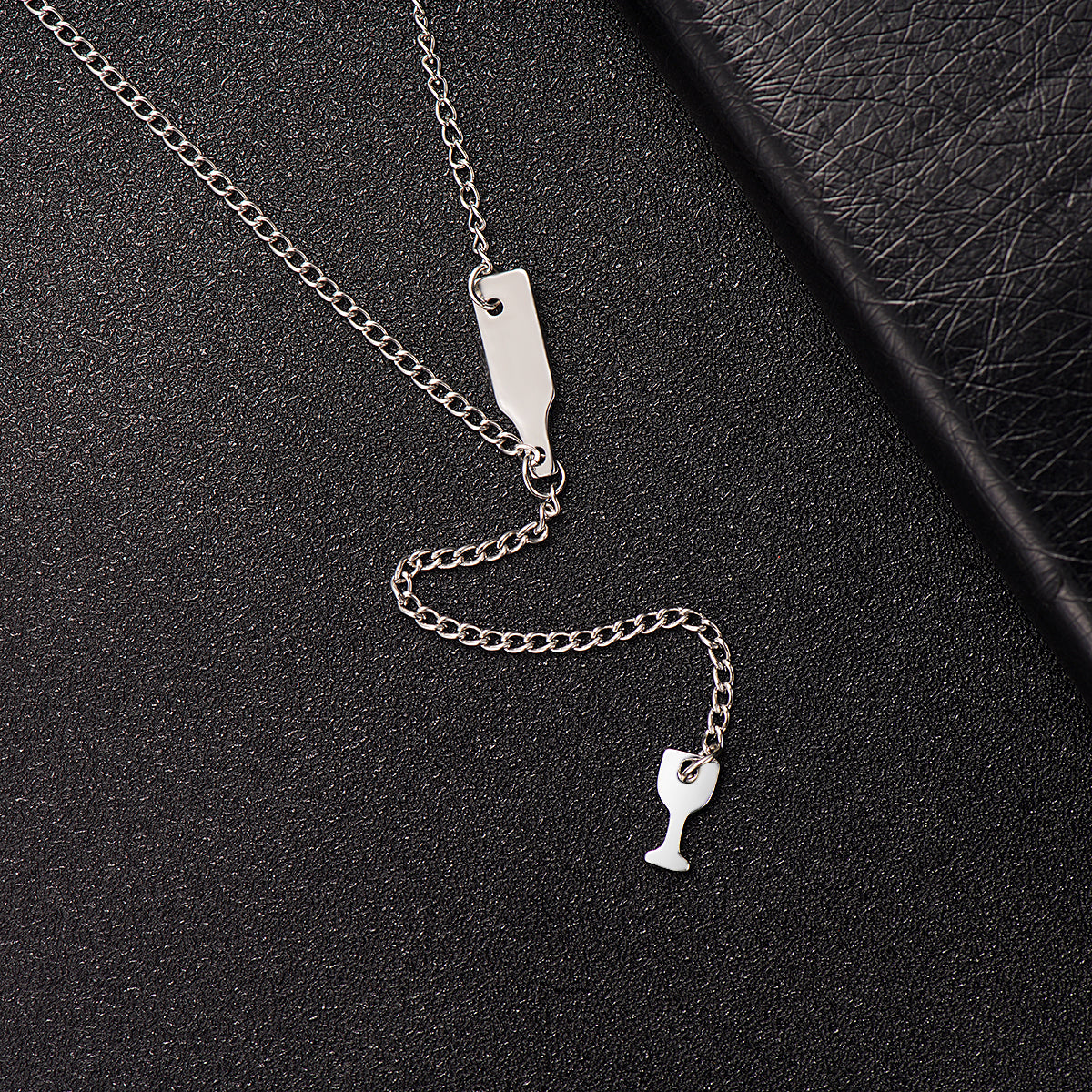 Silver-Plated Wine Lariat Necklace, silver pendant necklace for women, elegant gift for her, side view