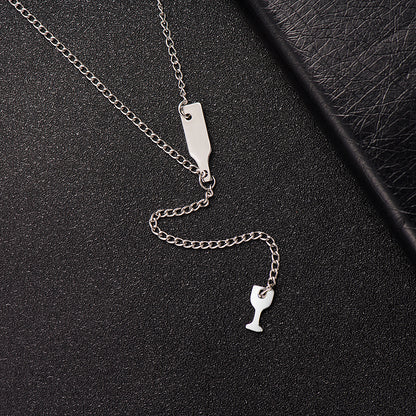 Silver-Plated Wine Lariat Necklace, silver pendant necklace for women, elegant gift for her, side view