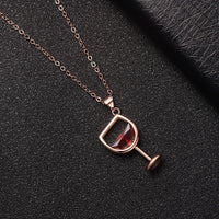 Red Crystal & 18K Rose Gold-Plated Wine Glass Pendant Necklace