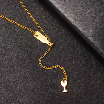 18K Gold-Plated Wine Lariat Necklace, gold pendant necklace for women, elegant gift for her, side view