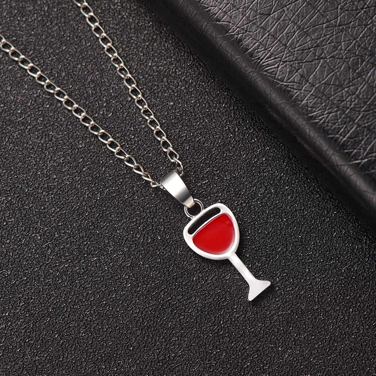 Red Enamel and Silver-Plated Wine Cup Pendant Necklace, silver pendant necklace for women, lifestyle look