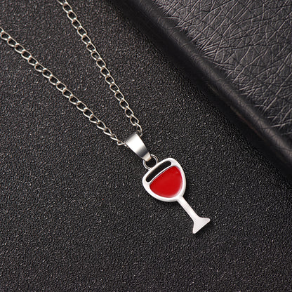 Red Enamel and Silver-Plated Wine Cup Pendant Necklace, silver pendant necklace for women, lifestyle look