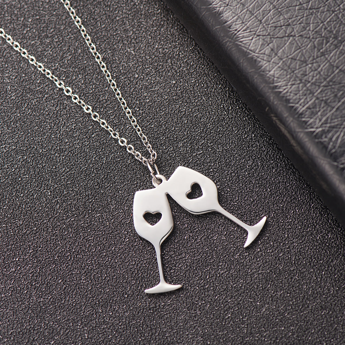 Silver-Plated Double Wine Cup Pendant Necklace