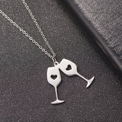 Silver-Plated Double Wine Cup Pendant Necklace
