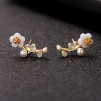 Shell & Imitation Pearl Flower Ear Climbers
