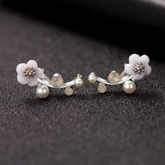 Shell & Pearl Silver-Plated Floral Ear Climbers
