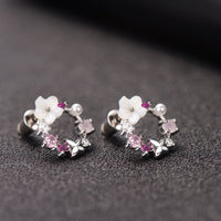 Opal & Cubic Zirconia Butterfly & Floral Stud Earrings