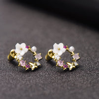 Opal & Cubic Zirconia Butterfly & Floral Stud Earrings