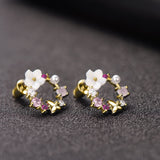 Opal & Cubic Zirconia Butterfly & Floral Stud Earrings