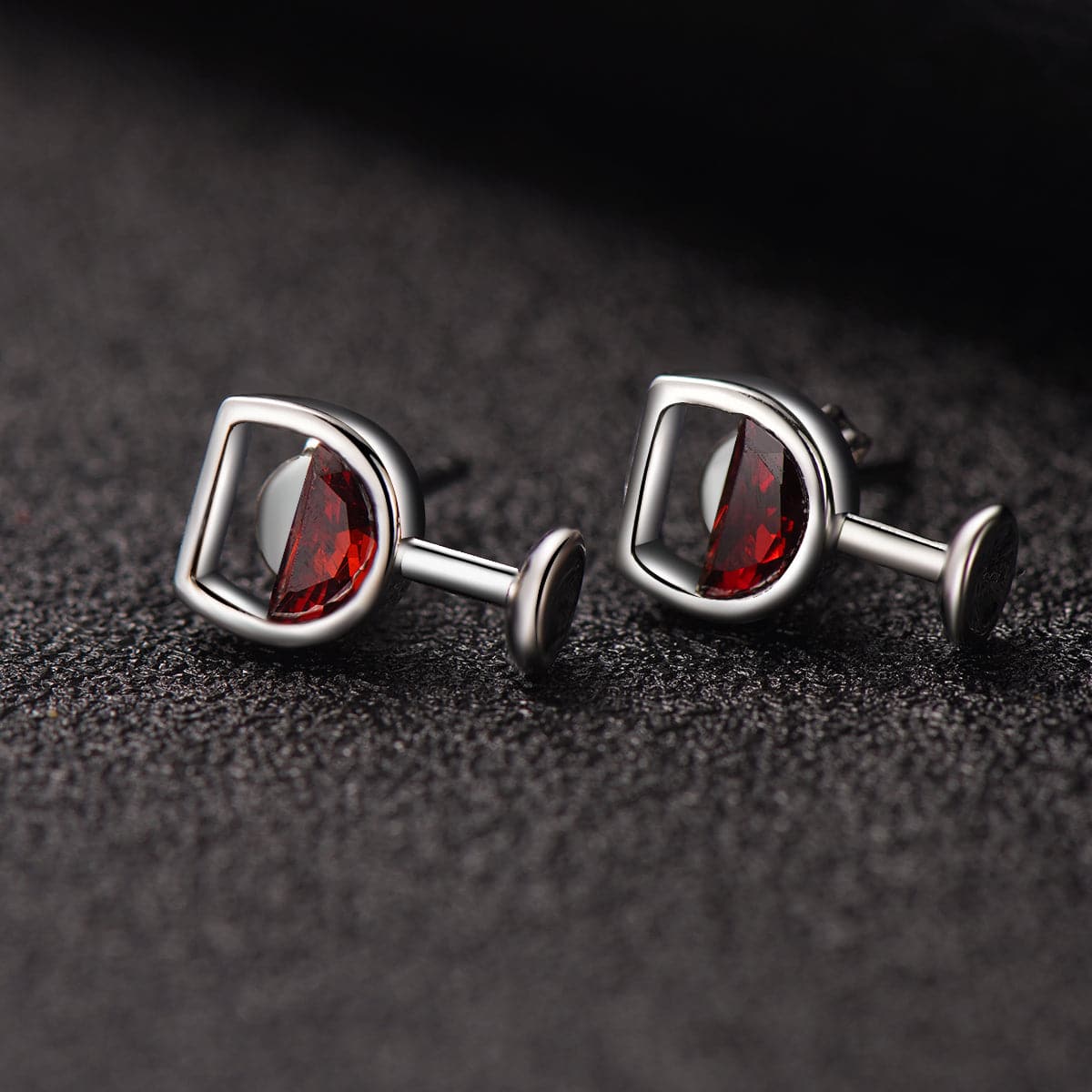 Red Crystal & Silver-Plated Wine Cup Stud Earring