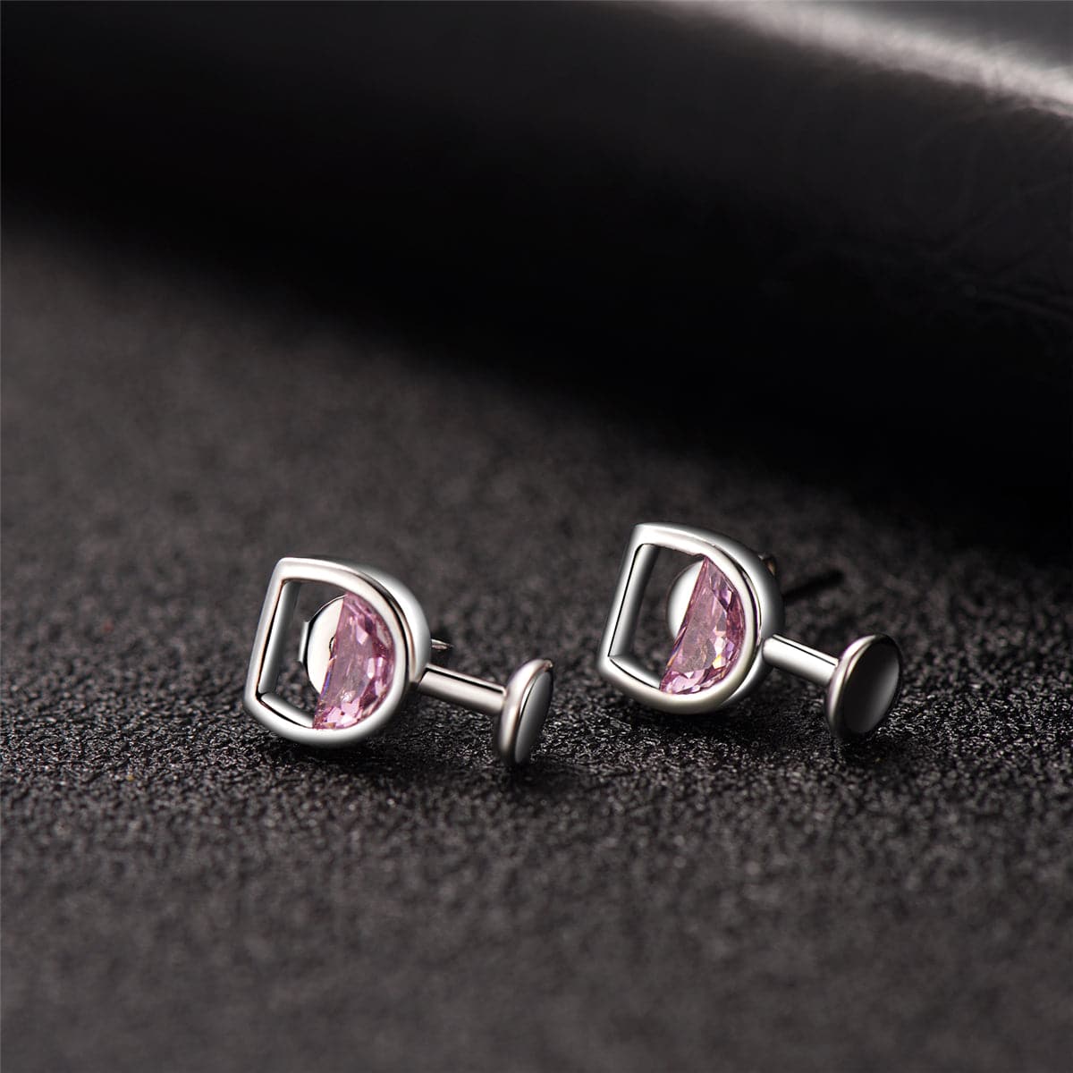 Pink Crystal & Silver-Plated Wine Glass Stud Earrings
