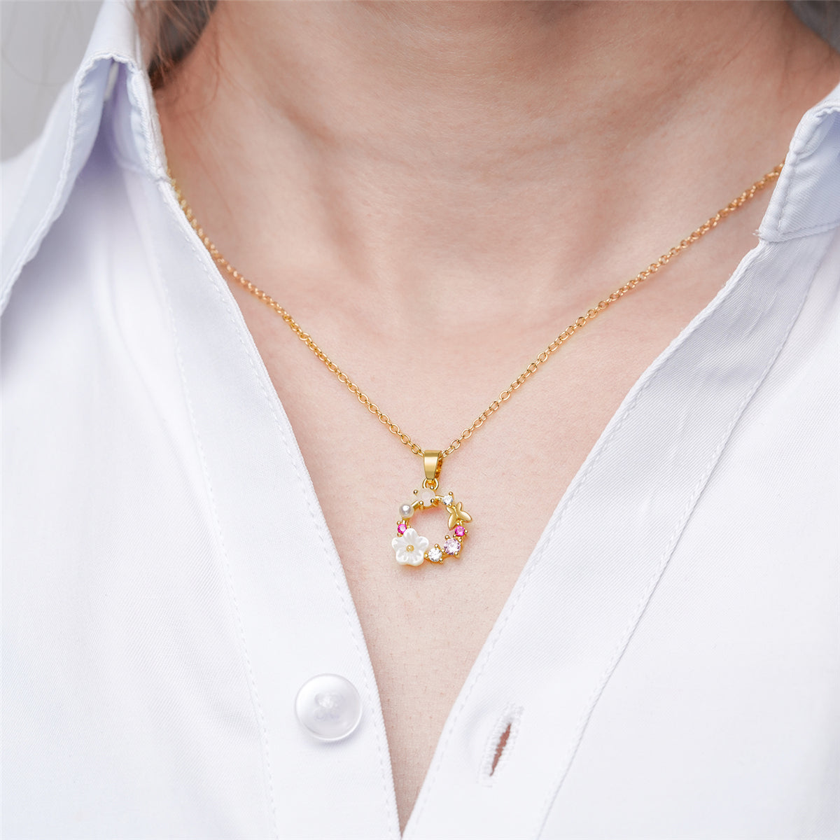 Cat's Eye & Pearl 18k Gold-Plated Flower Pendant Necklace