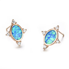 Blue Opal & Cubic Zirconia 18K Rose Gold-Plated Stud Earrings