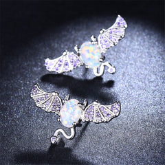 Opal & Cubic Zirconia Bat Stud Earrings